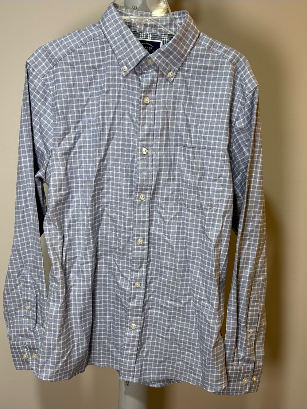 Charles Tyrwhitt Slim Fit Blue Plaid Button Down Shirt Mens M Preppy Non Iron